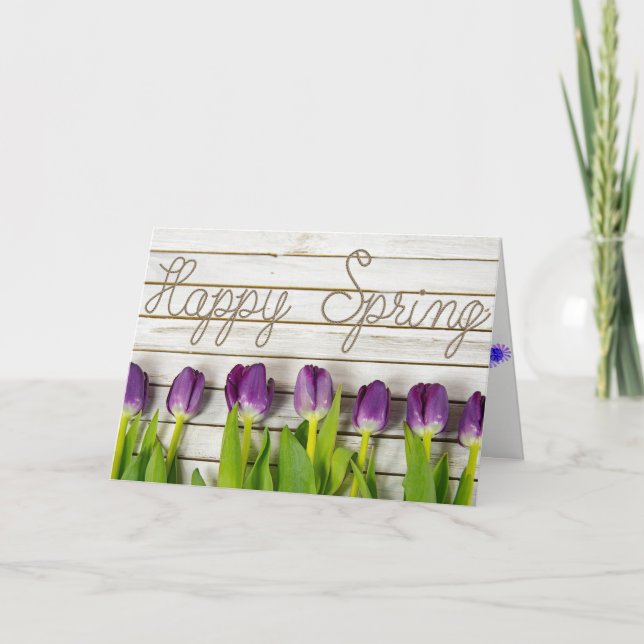 Happy Spring purple tulips Holiday Card (Front)