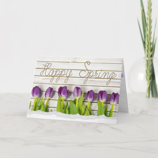 Happy Spring Purple Tulips Holiday Card (Front)