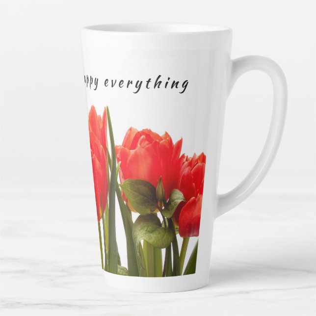 Happy Spring Red Tulip Flower  Latte Mug (Right)
