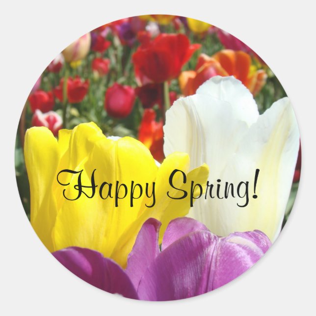 Happy Spring! stickers Colourful Tulip Flowers (Front)