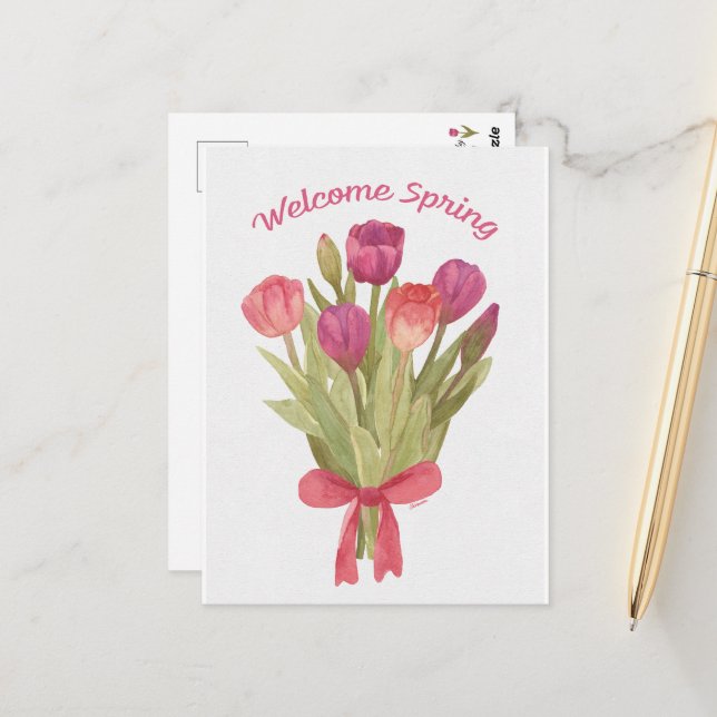 Happy Spring Tulip Bouquet Postcard (Front/Back In Situ)
