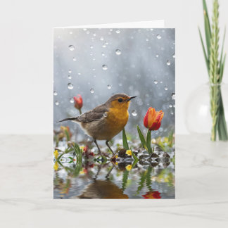 Happy Spring Vernal Equinox Cute Bird and Tulip  Card