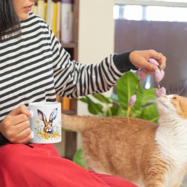 Happy Spring Watercolor Rabbit Yellow Flowers Mug (Creator Uploaded)