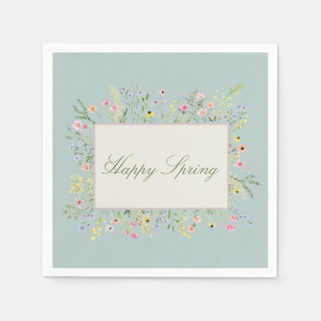 Happy Spring Watercolor Wildflower  Napkin (Front)