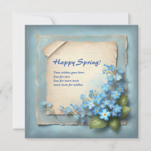 Happy spring with blue forget me not flowers holiday card
