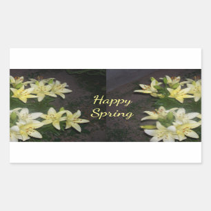 Happy Spring Yellow Lilies on Dark Background Rectangular Sticker