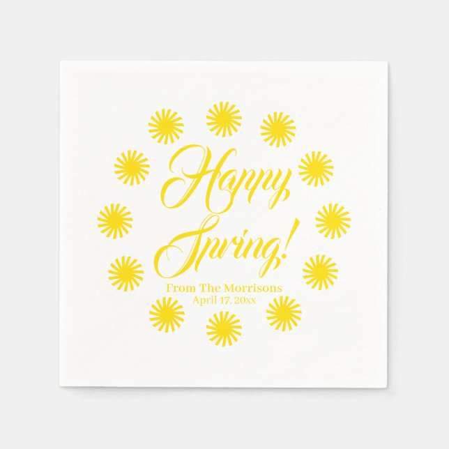 Happy Spring yellow sun border custom cheerful fun Napkin (Front)