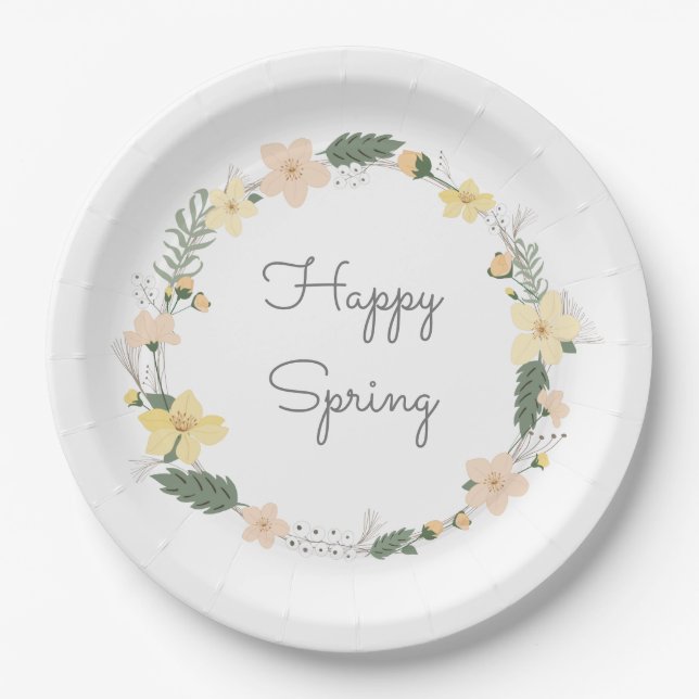 HAPPY SPRINT Artisan Pastel Flowers Sweet Paper Plate (Front)