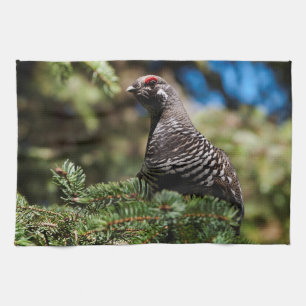 Happy Spruce Grouse Tea Towel