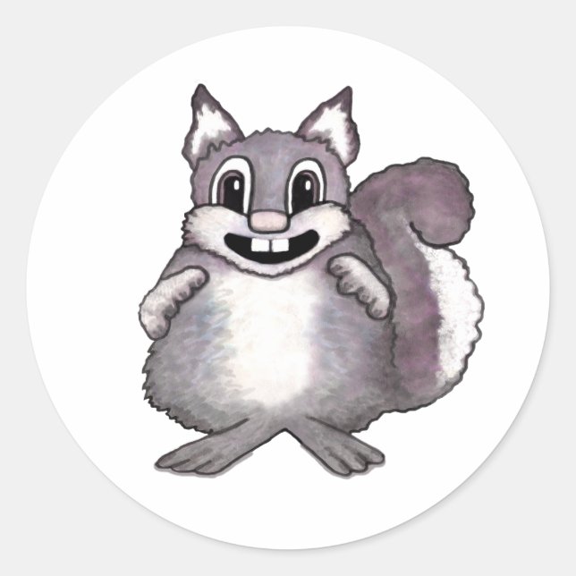 Happy Squirrel Cartoon Drawing  Classic Round Sticker (Front)