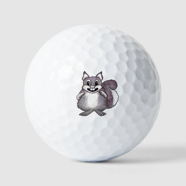 Happy Squirrel Cartoon Drawing  Golf Balls (Front)