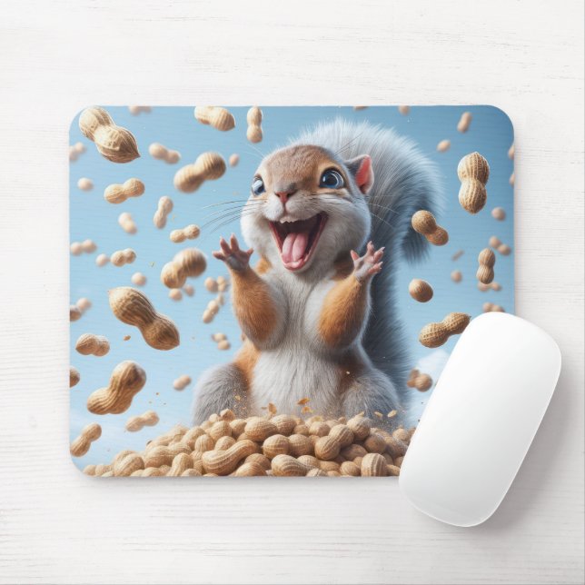 Happy Squirrel In a Pile of Peanut Mouse Mat (With Mouse)