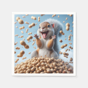 Happy Squirrel In a Pile of Peanut Napkin