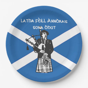 Happy St Andrews Day Flag Bagpiper Large 9" Paper Plate