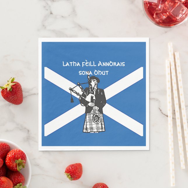 Happy St Andrews Day Flag Bagpiper Medium Napkin (Insitu)