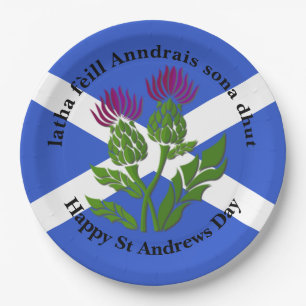 Happy St Andrews Day Flag Thistle Large 9" Paper Plate