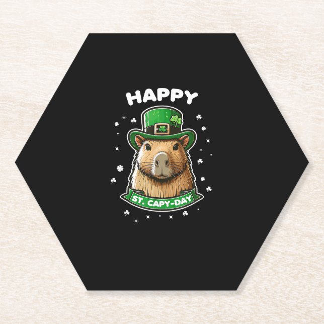 Happy St Capy-day St Patricks Day for Capybara Lov Paper Coaster (Front)