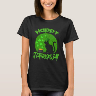 Happy St Cat Tricks Day Black Cat Shamrock St Patr T-Shirt