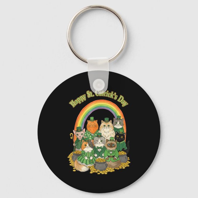 Happy st catricks day funny irish cat cute st key ring (Front)