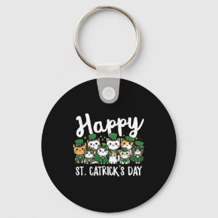 Happy St Catricks Day St Patricks Day Cat Leprecha Key Ring