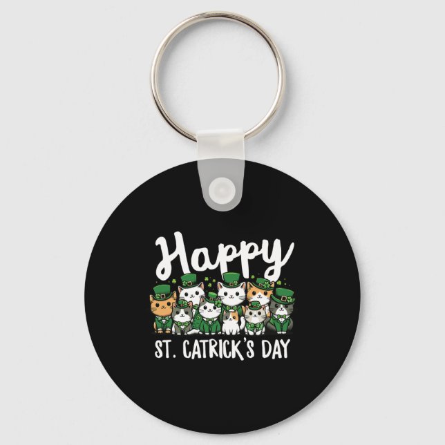 Happy St Catricks Day St Patricks Day Cat Leprecha Key Ring (Front)