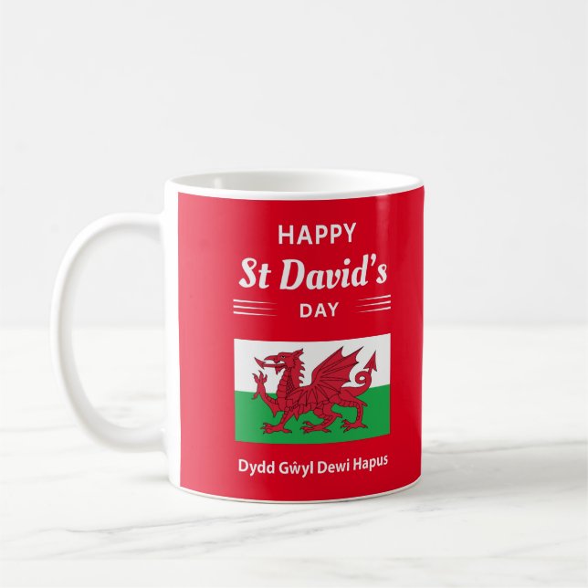 Happy St David's Day Dydd Gŵyl Dewi Hapus 2b Coffee Mug (Left)