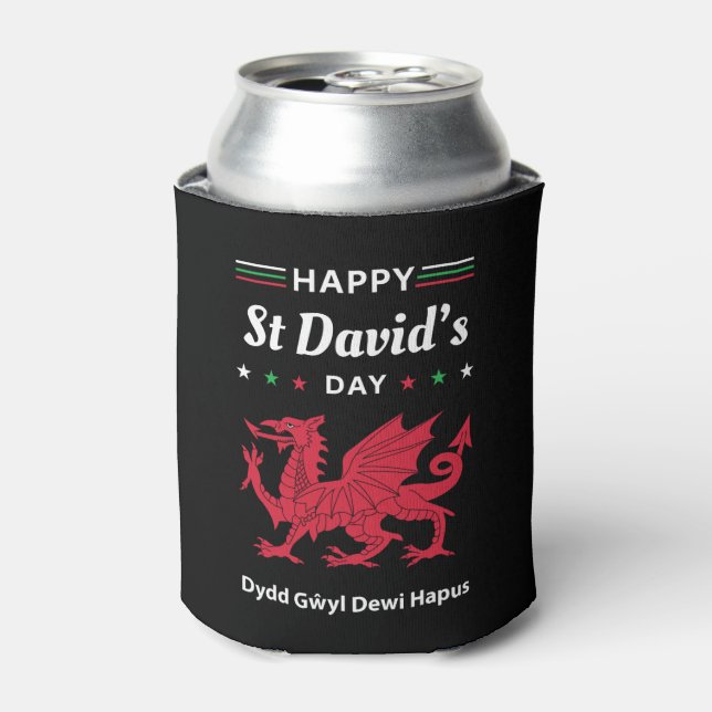 Happy St David's Day Dydd Gŵyl Dewi Hapus 3 Can Cooler (Can Front)