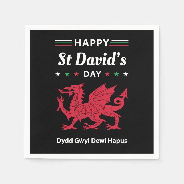 Happy St David's Day Dydd Gŵyl Dewi Hapus 3 Napkin (Front)