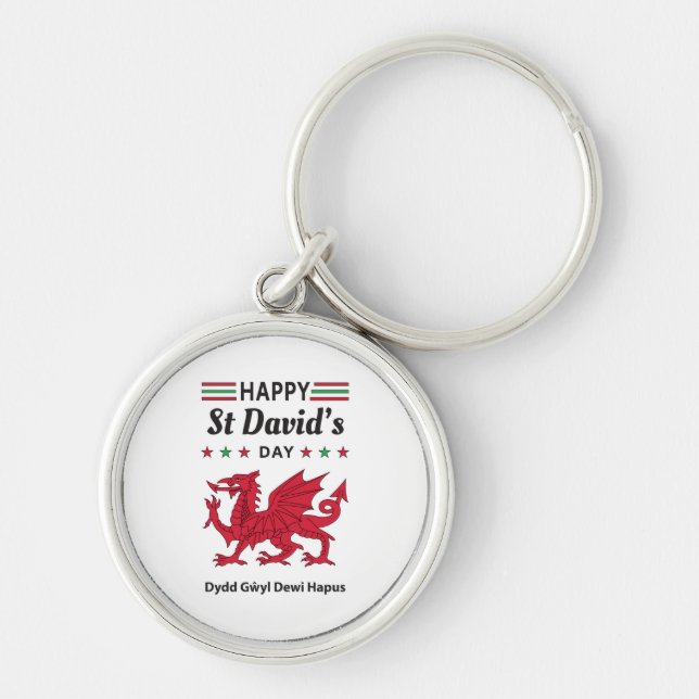 Happy St David's Day Dydd Gŵyl Dewi Hapus 5 Key Ring (Front)