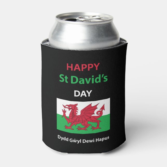 Happy St David's Day Dydd Gŵyl Dewi Hapus Can Cooler (Can Front)