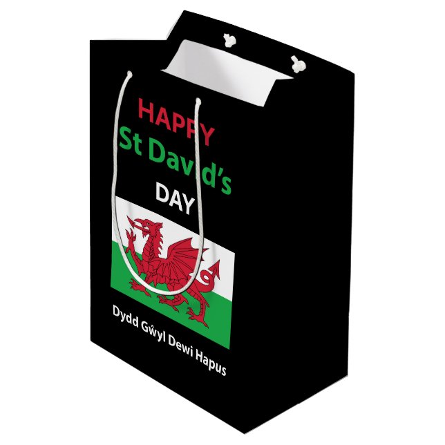 Happy St David's Day Dydd Gŵyl Dewi Hapus Medium Gift Bag (Back Angled)