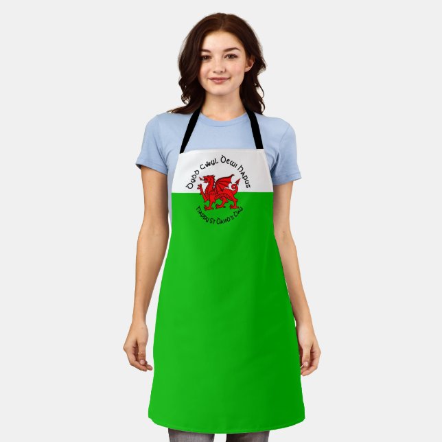 Happy St Davids Day in Celtic Style Apron (Worn)