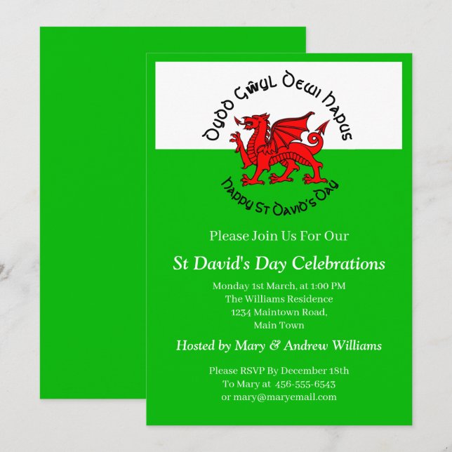 Happy St Davids Day in Celtic Style Invitation (Front/Back)