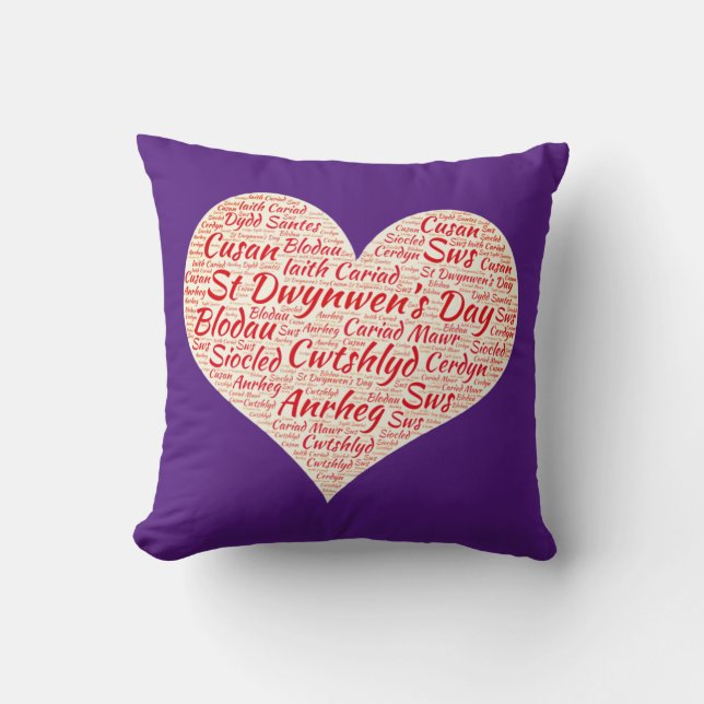 Happy St Dwynwens Day - Heart Word Cloud Cushion (Front)