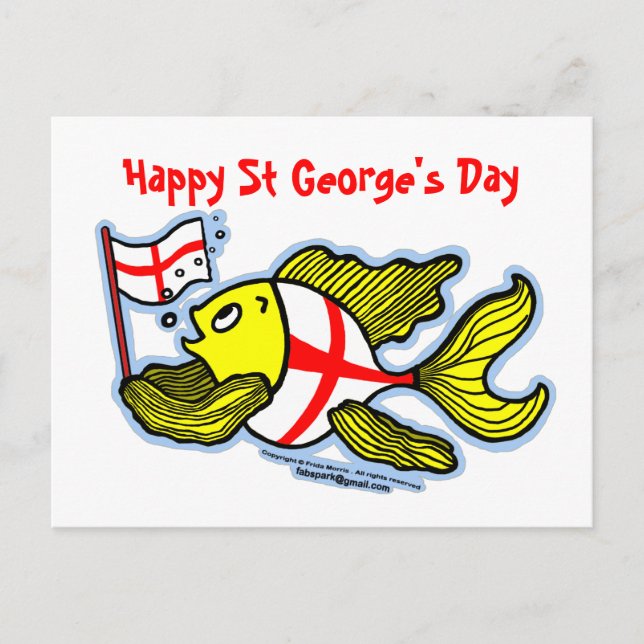Happy St Georges Day fun cartoon english flag fish Postcard (Front)
