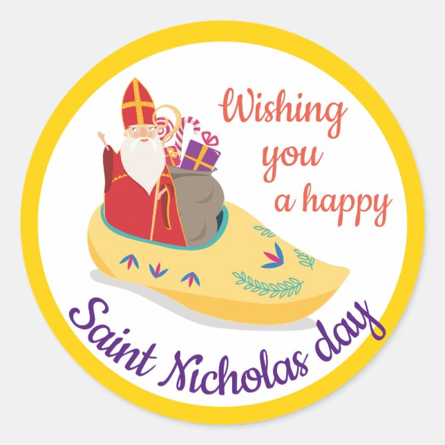 Happy St. Nicholas Day Greeting, Sinterklaas eve Classic Round Sticker (Front)