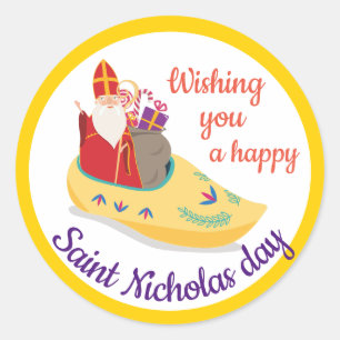 Happy St. Nicholas Day Greeting, Sinterklaas eve Classic Round Sticker