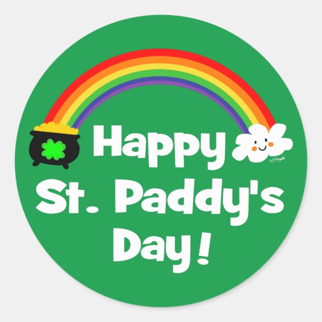 Happy St Paddy's Day Rainbow Classic Round Sticker (Front)