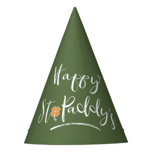 Happy St. Paddy's Orange Shamrock ID336 Party Hat