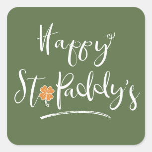 Happy St. Paddy's Orange Shamrock ID336 Square Sticker