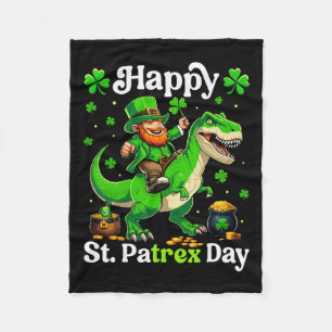 Happy St Pat-rex Day St Patricks Day Leprechaun Ri Fleece Blanket