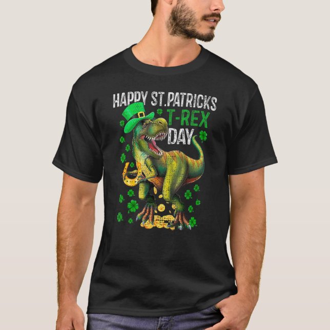 Happy St PaT Rex Dinosaur Saint Patrick's Day Boys T-Shirt (Front)