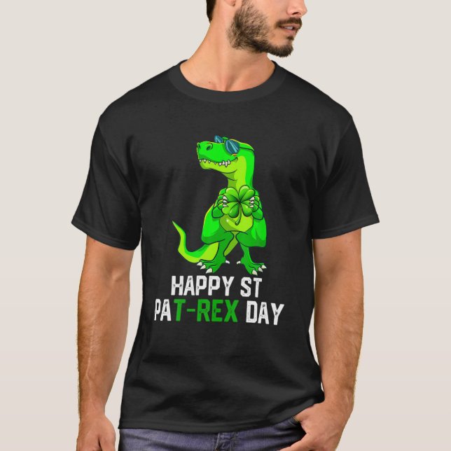 Happy St Pat Rex Patrick's Day Funny Dinosaur Boys T-Shirt (Front)