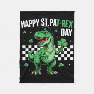 Happy St Pat T-rex Day Boys Kids Dinosaur St Patri Fleece Blanket