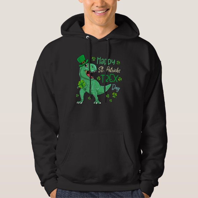 Happy St Pat T Rex Saint Patrick's Day Dinosaur Bo Hoodie (Front)