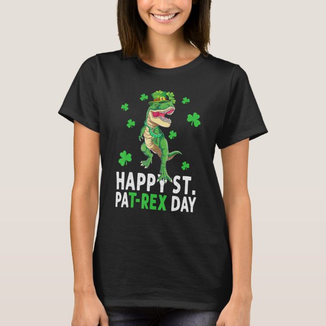 Happy St Pat T Rex Saint Patrick's Day Dinosaur Bo T-Shirt (Front)