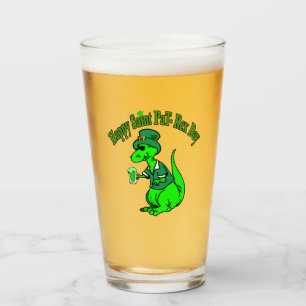 Happy St Pat T-Rex Saint Patrick's Day Dinosaur Glass