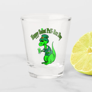 Happy St Pat T-Rex Saint Patrick's Day Dinosaur Shot Glass