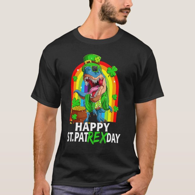 Happy St Pat Trex Day  Dinosaur Patricks Day Lepre T-Shirt (Front)