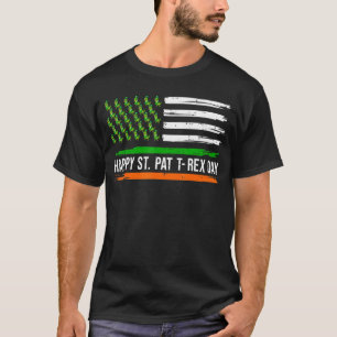 Happy St Pat Trex Day Flag Rex Dinosaur Leprechau T-Shirt